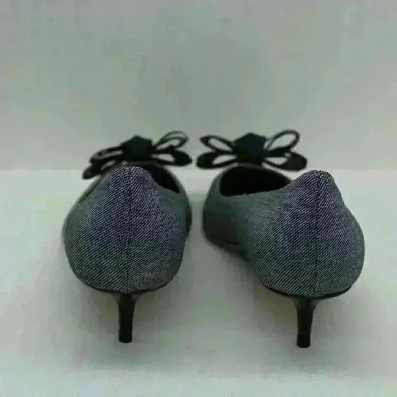 Butter Women's Grey/Black Leather Bow Tie Pointed Toe Kitten Heel Shoes Sz US 10 - Picture 6 of 11